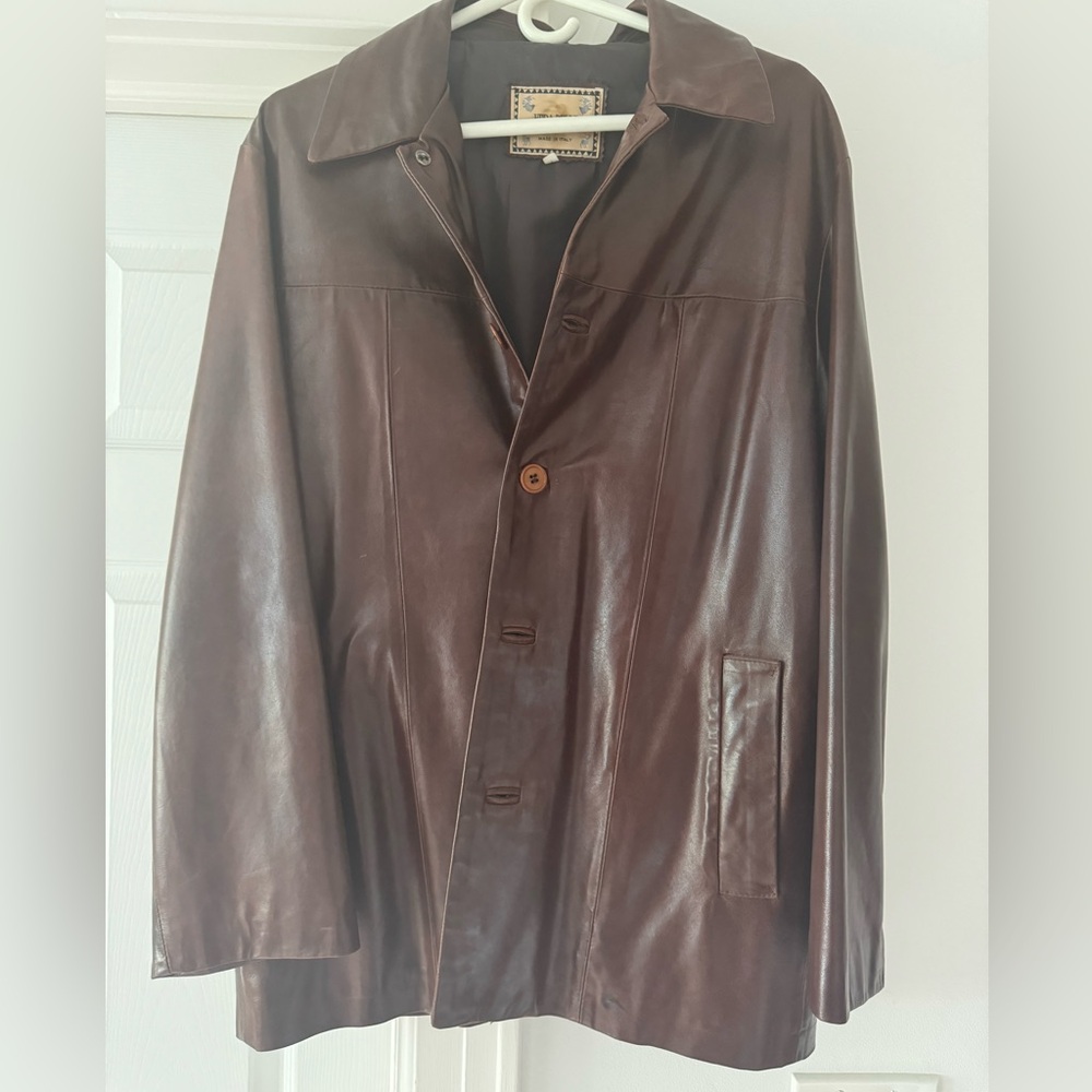 Men’s chocolate brown Vera Pelle Italian leather jacket - never worn!